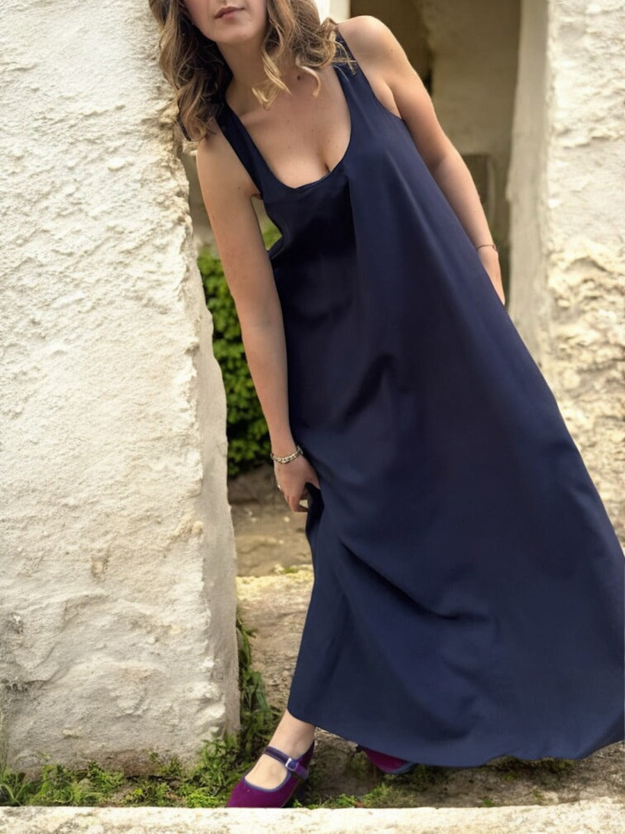 Abito lungo senza maniche blu