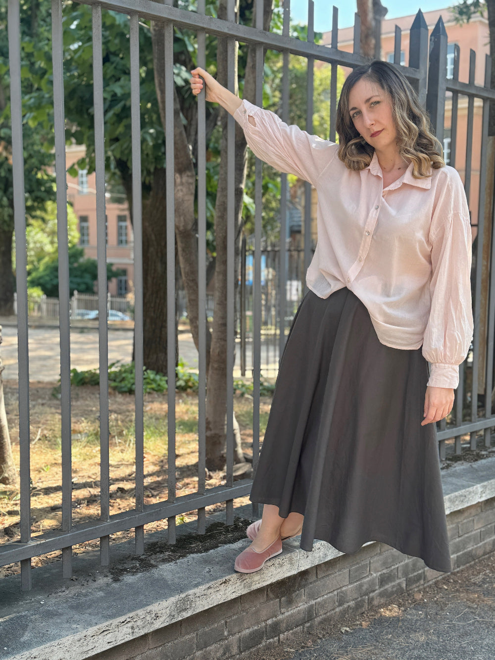 Gonna in cotone con elastico in vita