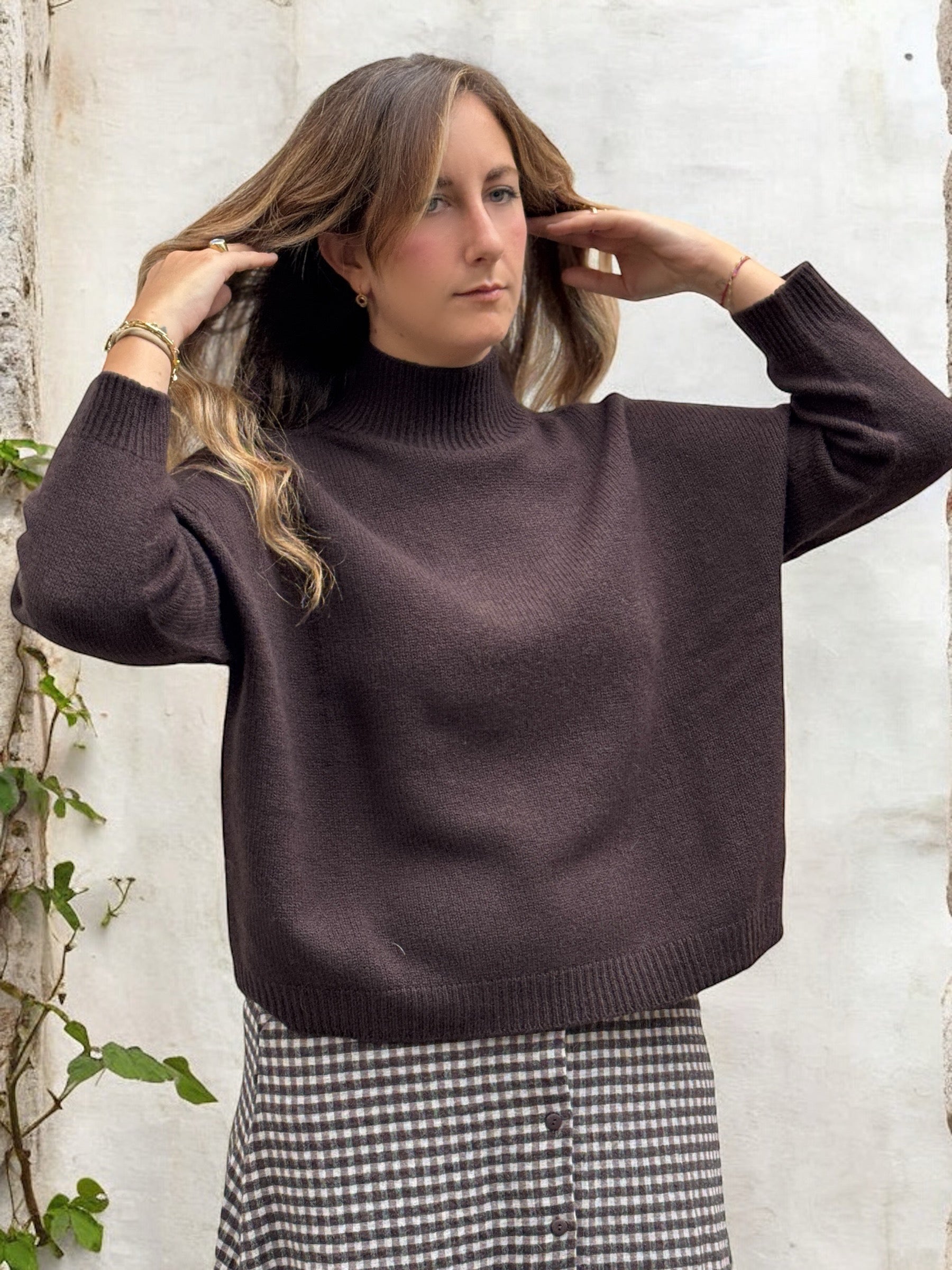 Maglione collo a cratere lana e cachemire