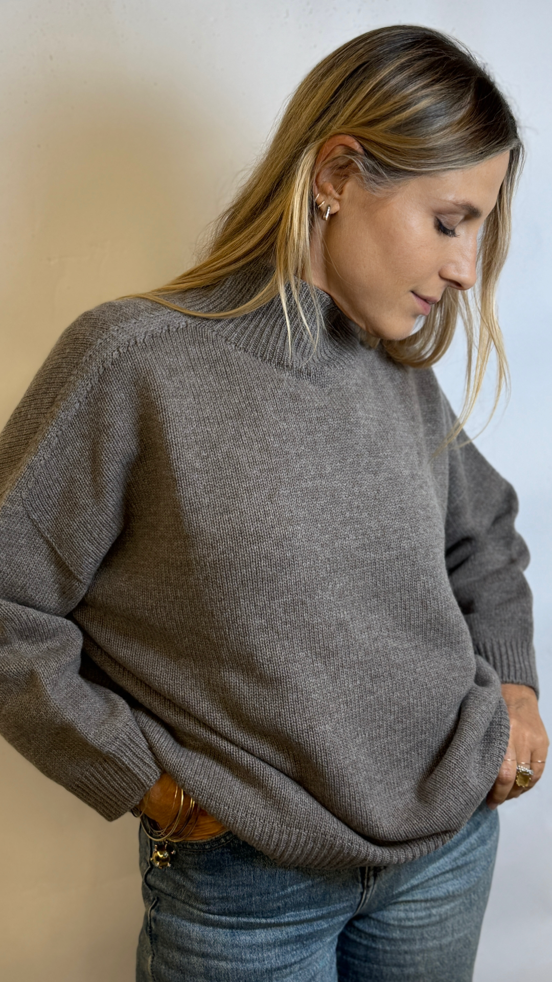 Maglione collo a cratere lana e cachemire