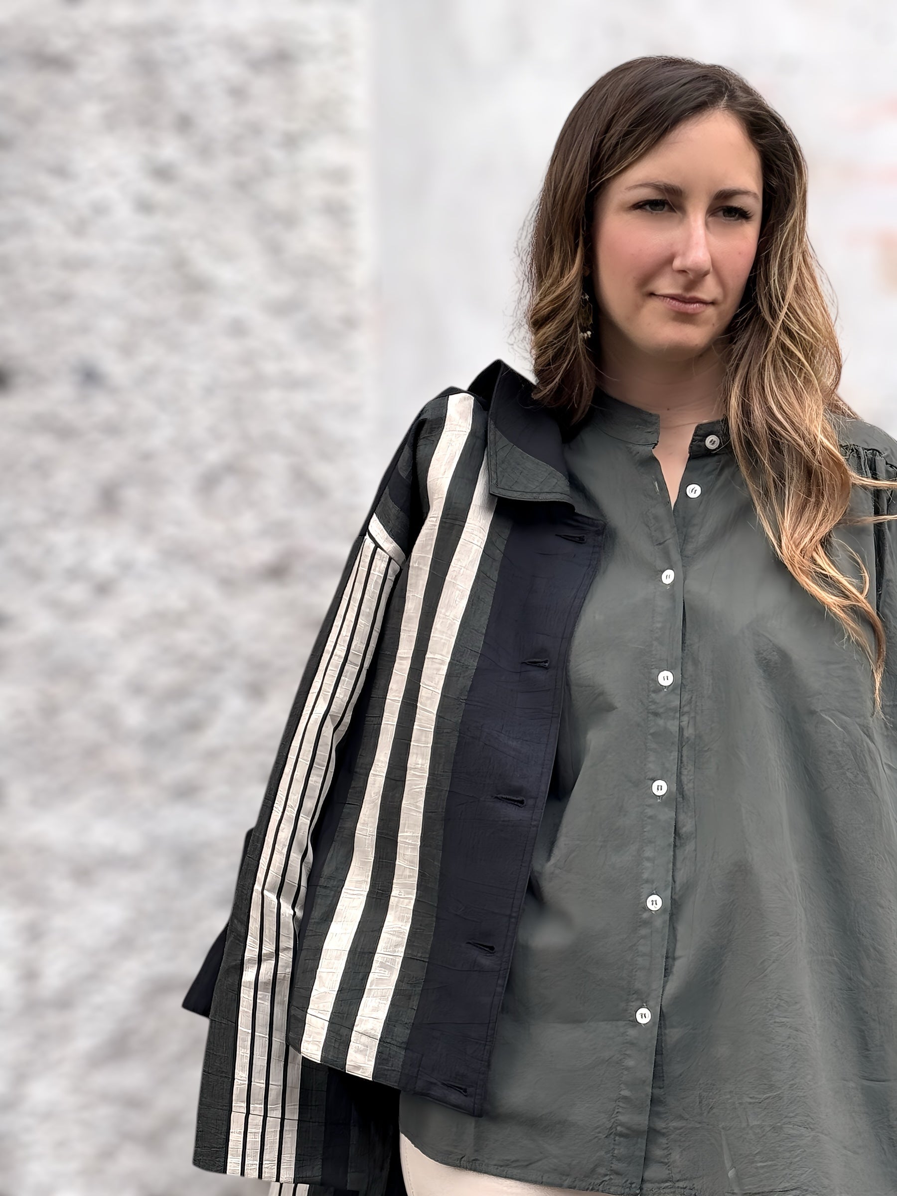 Camicia voile di cotone collo alla coreana
